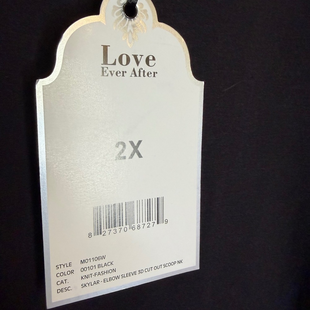 Love Ever After Skylar Black 3D Applique Sleeve Scoop Neck Knit Top 2X NEW - Picture 5 of 11